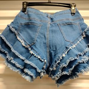 NWT RAW EDGE RUFFLE DAISY DUKES DENIM HIGH WAIST CUTOFF SHORTS FRAYED Size Sm